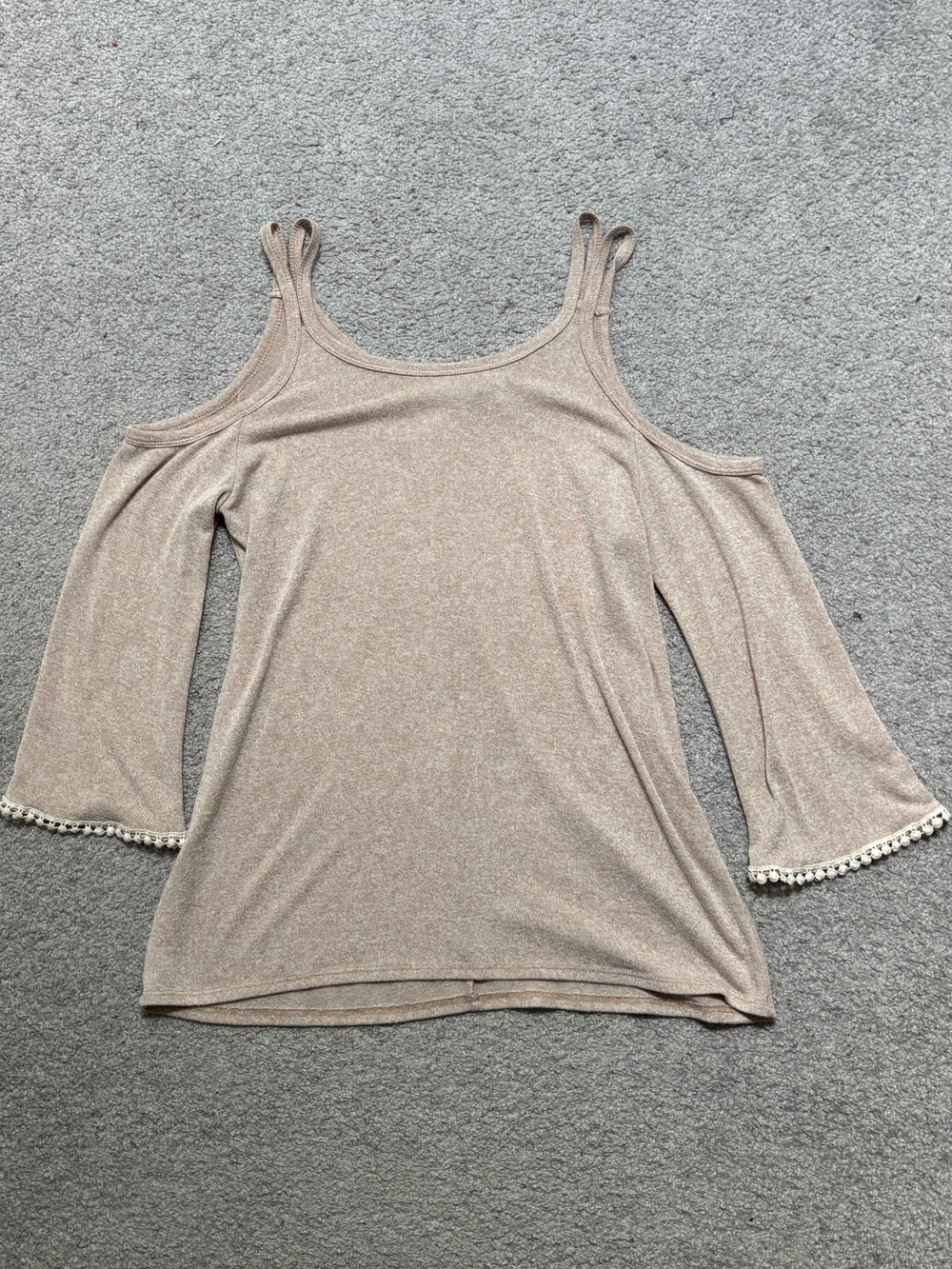 Forever 21 Beige Cold-Shoulder Pom-Trim Tunic Top